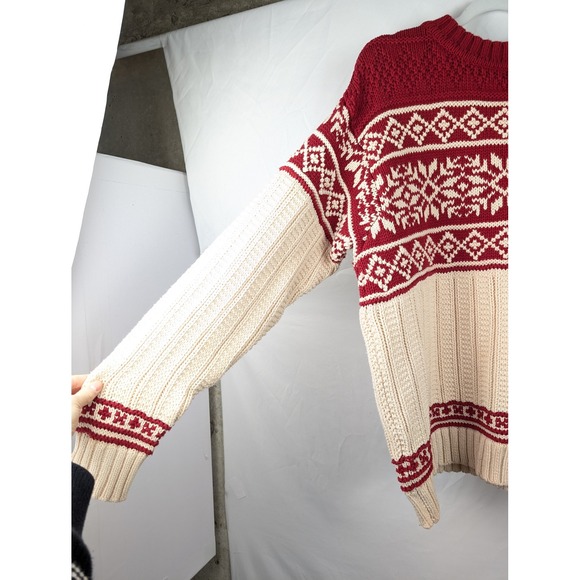 Vtg Gap 100% Cotton Nordic Fair Isle Chunky Knit Sweater L Apre Ski Cottagecore - Picture 5 of 10